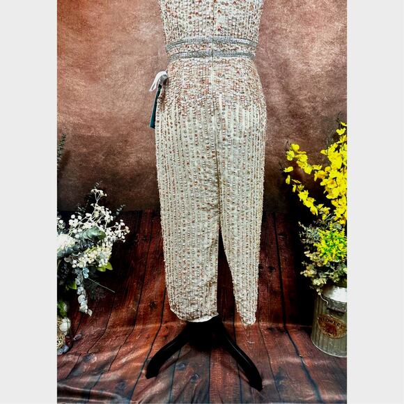 Mac Duggal Sleeveless High Neck Beaded Sheath Dress Nude 4 - Picture 11 of 14